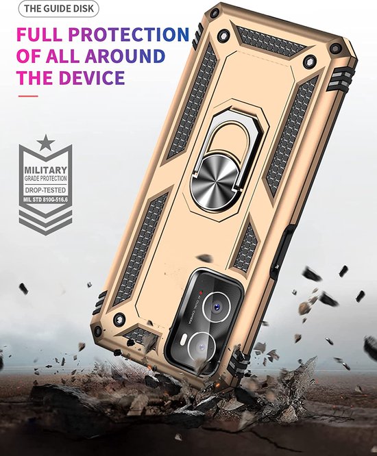 Oppo A76 Hoesjes – Anti-Shock Hybride Ring Armor Backcover – Schokbestendig – Goud-Ilumina Benelux