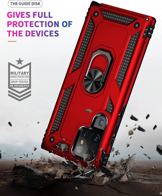 Samsung Galaxy S22 Ultra Hoesjes – Anti-Shock Hybride Backcover – Ring Armor – Schokbestendig – Rood-Ilumina Benelux