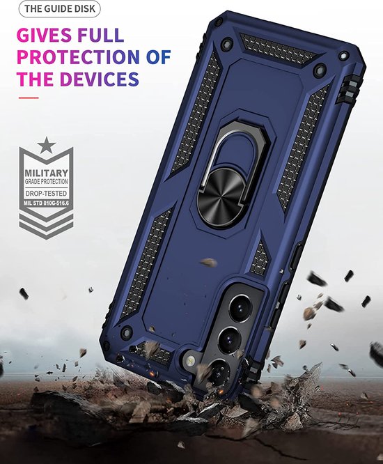 Samsung Galaxy S22 Plus Hoesjes – Anti-Shock Hybride Ring Armor Backcover – Schokbestendig – Blauw-Ilumina Benelux