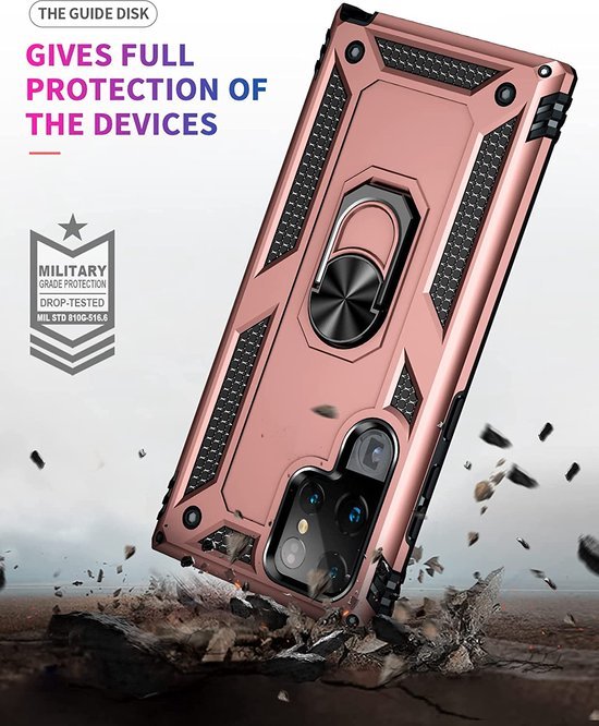 Samsung Galaxy S22 Ultra Hoesjes – Anti-Shock Hybride Ring Armor Backcover – Schokbestendig – Roségoud-Ilumina Benelux