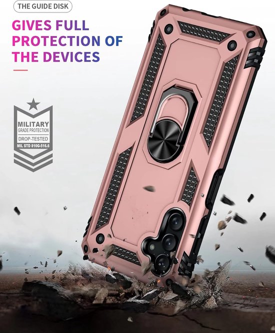 Samsung Galaxy A25 Hoesjes – Anti-Shock Hybride Ring Armor Backcover – Schokbestendig – Roségoud