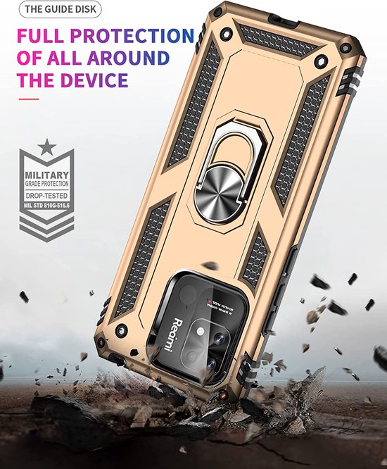 Xiaomi Redmi 10C Hoesjes – Anti-Shock Hybride Ring Armor Backcover – Schokbestendig – Goud-Ilumina Benelux