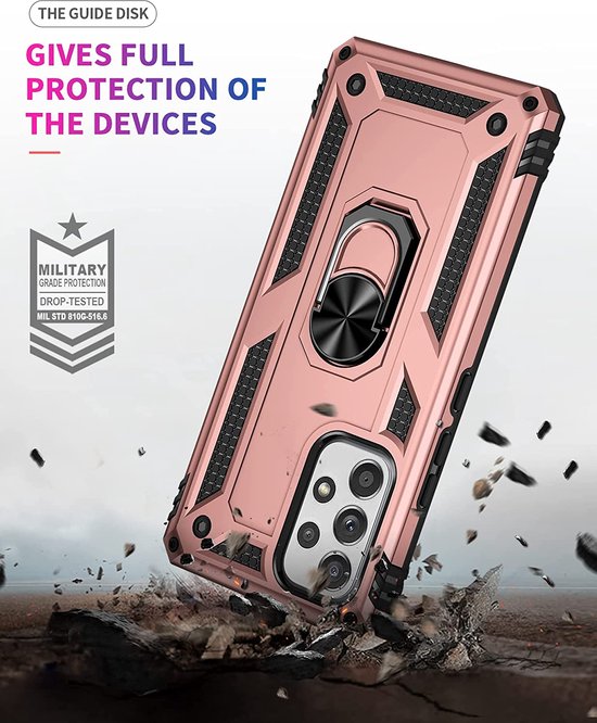 Samsung Galaxy A33 5G Hoesjes – Anti-Shock Hybride Ring Armor Backcover – Schokbestendig – Roségoud-Ilumina Benelux