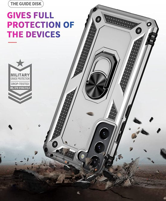 Samsung Galaxy S22 Plus Hoesjes – Hybride Ring Armor Backcover – Schokbestendig – Zilver-Ilumina Benelux
