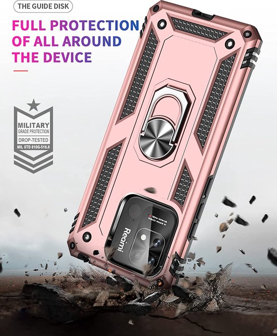Xiaomi Redmi 10C Hoesjes – Anti-Shock Hybride Ring Armor Backcover – Schokbestendig – Roségoud-Ilumina Benelux