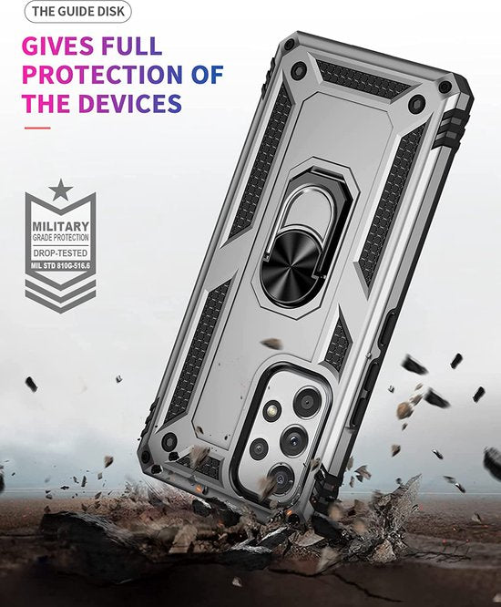 Samsung Galaxy A53 5G Hoesjes – Anti-Shock Hybride Ring Armor Backcover – Schokbestendig – Zilver-Ilumina Benelux
