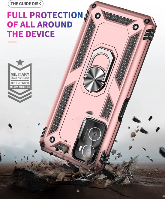 Oppo A76 Hoesjes – Anti-Shock Hybride Ring Armor Backcover – Schokbestendig – Roségoud-Ilumina Benelux