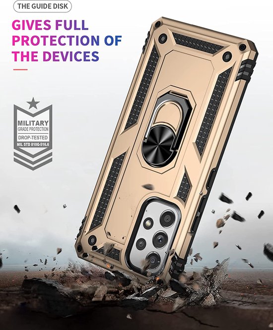 Samsung Galaxy A53 5G Hoesjes – Anti-Shock Hybride Ring Armor Backcover – Schokbestendig – Goud-Ilumina Benelux
