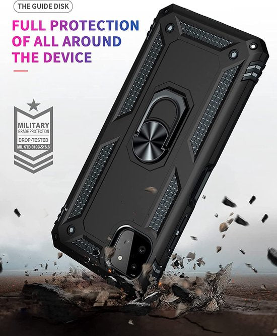 Samsung Galaxy A22 5G Hoesjes – Ring Armor Backcover – 360° Draaibare Standaard – Magneet – Zwart-Ilumina Benelux