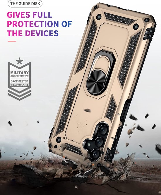 Samsung Galaxy A13 4G Hoesjes – Anti-Shock Hybride Ring Armor Backcover – Schokbestendig – Goud-Ilumina Benelux