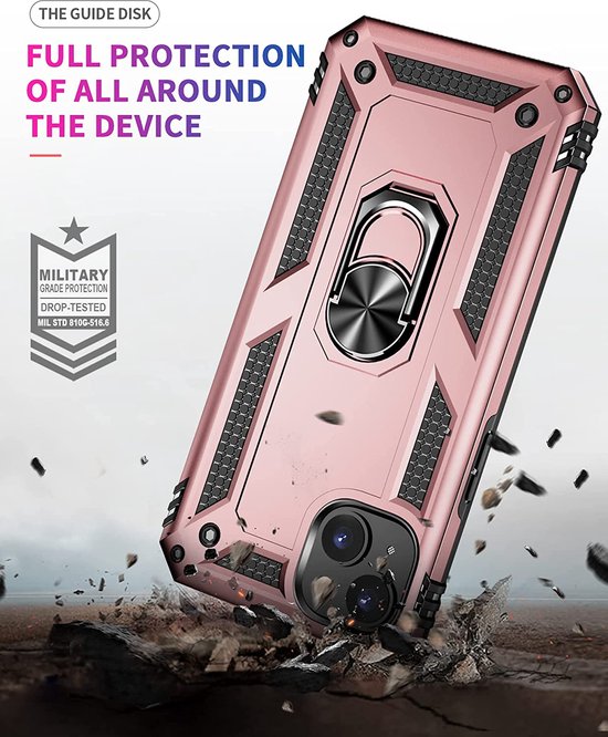 iPhone 14 Plus Hoesjes – Anti-Shock Hybride Backcover – Ringhouder – Armor Bescherming – Roségoud-Ilumina Benelux