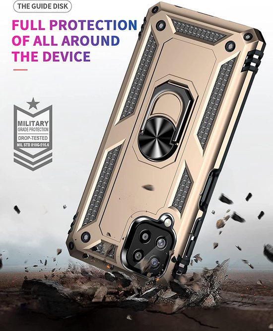 Samsung Galaxy A22 4G Hoesjes – Ring Armor Backcover – 360° Draaibare Standaard – Magneet – Goud-Ilumina Benelux