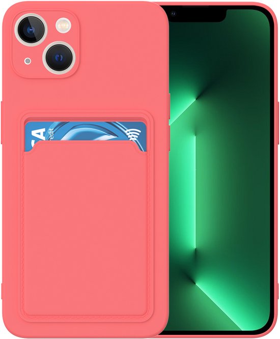 iPhone 13 Hoesjes – Siliconen Backcover – Pasjeshouder – TPU – Roze-Ilumina Benelux