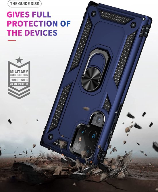 Samsung Galaxy S22 Ultra Hoesjes – Anti-Shock Hybride Ring Armor Backcover – Schokbestendig – Blauw-Ilumina Benelux