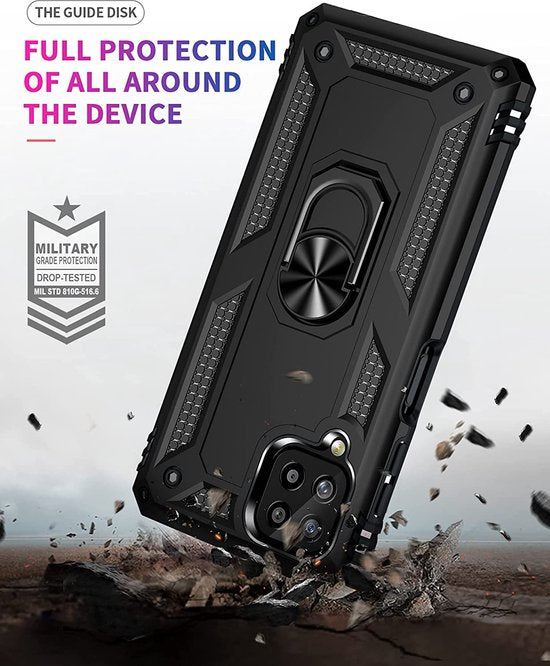 Samsung Galaxy A22 4G Hoesjes – Ring Armor Backcover – 360° Draaibare Standaard – Magneet – Zwart