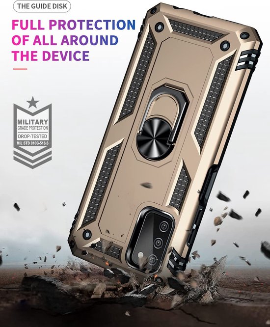 Samsung Galaxy A03S Hoesjes – Anti-Shock Hybride Ring Armor Backcover – Schokbestendig – Goud
