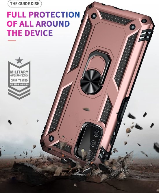 Anti-Shock Hybrid Ring Armor Hoesje Geschikt voor: Samsung Galaxy A03S - Roségoud