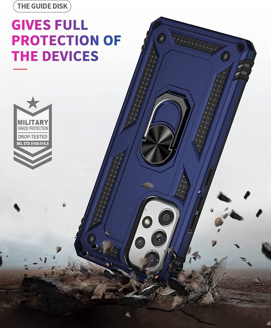 Samsung Galaxy A53 5G Hoesjes – Hybride Ring Armor Backcover – Schokbestendig – Anti-Shock – Blauw-Ilumina Benelux