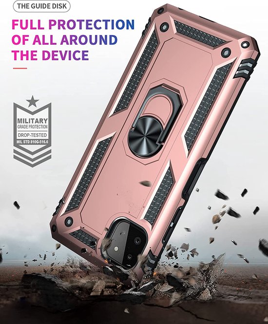 Samsung Galaxy A22 5G Hoesjes – Anti-Shock Hybride Backcover – Ringhouder – Armor Bescherming – Roségoud-Ilumina Benelux