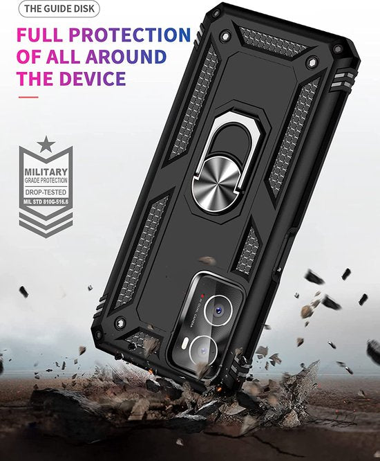 Oppo A76 Hoesjes – Anti-Shock Hybride Ring Armor Backcover – Schokbestendig – Zwart-Ilumina Benelux
