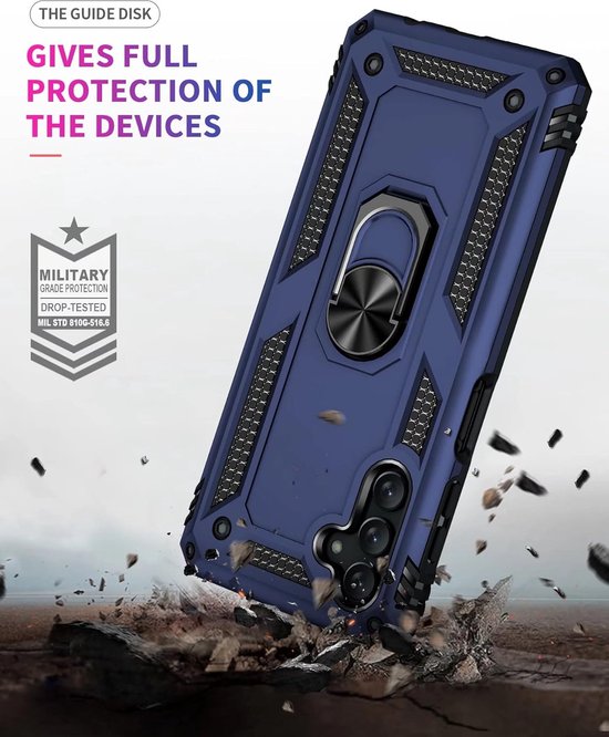 Samsung Galaxy A34 Hoesjes – Anti-Shock Hybride Backcover – Ringhouder – Armor Bescherming – Blauw