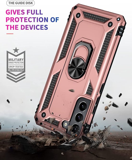 Samsung Galaxy S22 Plus Hoesjes – Anti-Shock Hybride Ring Armor Backcover – Schokbestendig – Roségoud-Ilumina Benelux
