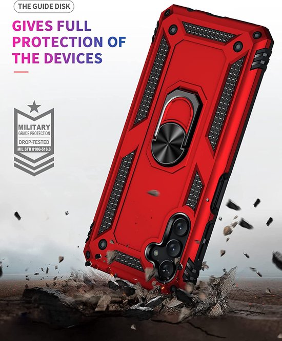 Ring Armor hoesje Geschikt voor Samsung Galaxy A13 5G / A04s - Rood - Draaibare standaard - Magneet