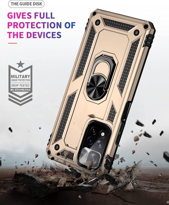 Xiaomi Redmi 10 2022 Hoesjes – Ring Armor Backcover – 360° Draaibare Standaard – Magneet – Goud-Ilumina Benelux