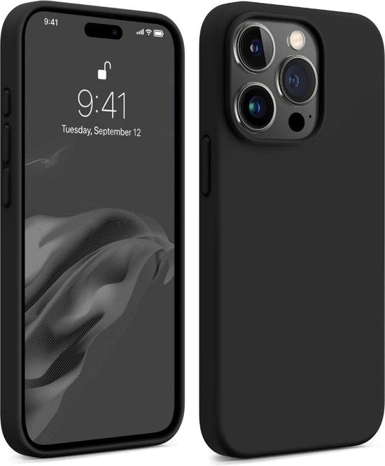 iPhone 15 Pro Hoesjes – Liquid Silicone Backcover – Flexibel TPU – Schokbestendig – Zwart-Ilumina Benelux