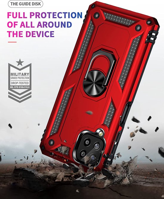 Samsung Galaxy A22 4G Hoesjes – Ring Armor Backcover – 360° Draaibare Standaard – Magneet – Rood
