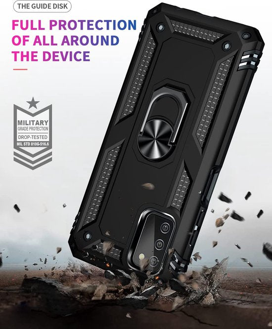 Samsung Galaxy A03S Hoesjes – Anti-Shock Hybride Ring Armor Backcover – Schokbestendig – Zwart-Ilumina Benelux