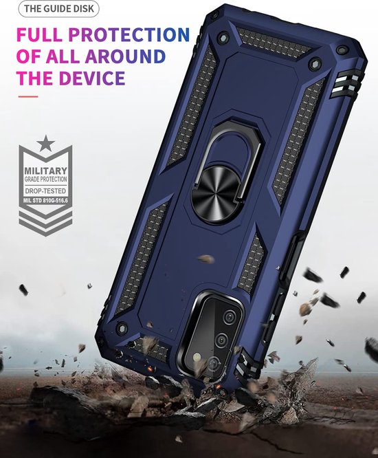 Samsung Galaxy A03S Hoesjes – Anti-Shock Hybride Ring Armor Backcover – Schokbestendig – Blauw-Ilumina Benelux