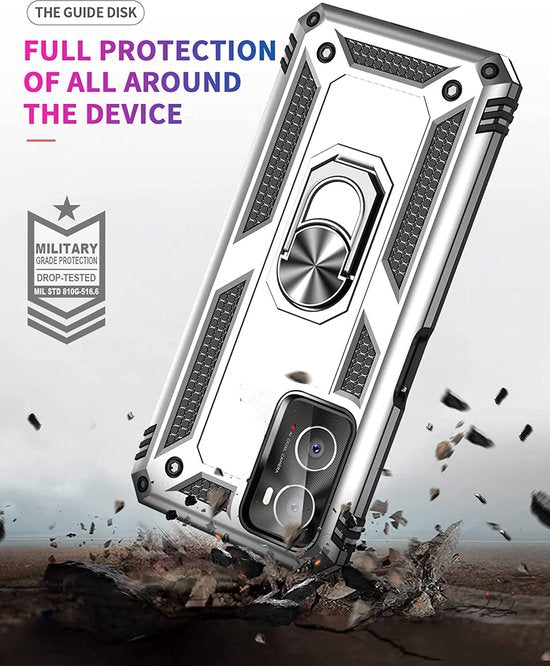 Oppo A76 Hoesjes – Hybride Ring Armor Backcover – Schokbestendig – Anti-Shock – Zilver-Ilumina Benelux