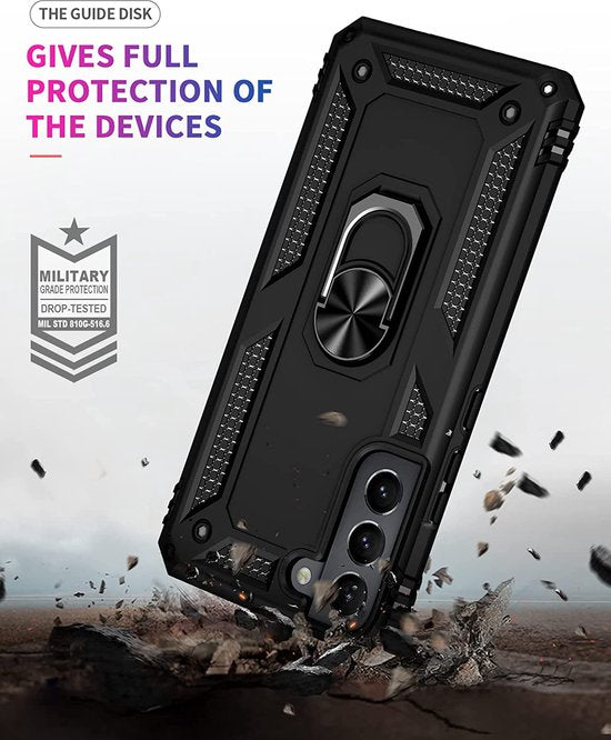 Samsung Galaxy S22 Plus Hoesjes – Ring Armor Backcover – 360° Draaibare Standaard – Magneet – Zwart-Ilumina Benelux