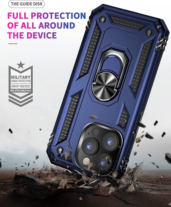 iPhone 14 Pro Hoesjes – Anti-Shock Hybride Ring Armor Backcover – Schokbestendig – Blauw-Ilumina Benelux