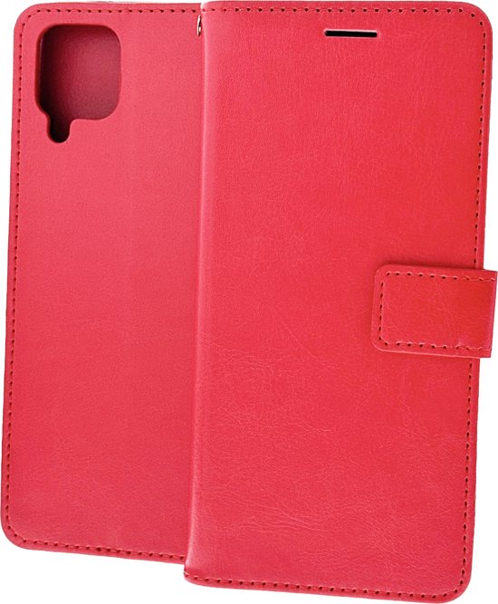 Samsung Galaxy A12 Hoesjes – Bookcase Portemonnee – Magneetsluiting – 3 Pasjes – Rood + 3x Gehard Glas Screenprotector-Ilumina Benelux