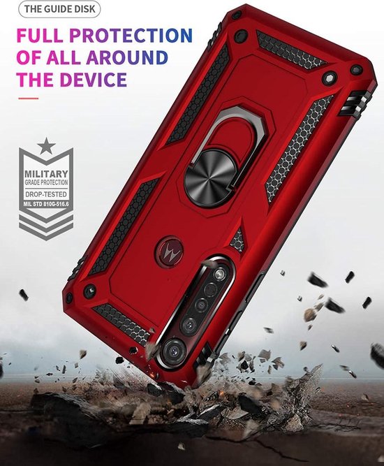 Motorola Moto G8 Plus Hoesjes – Rugged Ring Armor Backcover – Schokbestendig – Zwart