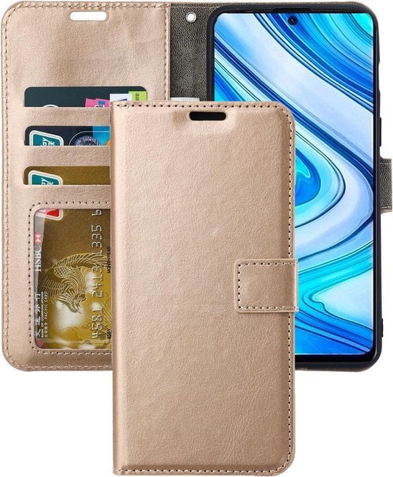 Xiaomi Redmi Note 9 Pro/9S Hoesjes – Portemonnee Book Case – Pasjeshouder – 2x Gehard Glas Screenprotector – Goud-Ilumina Benelux