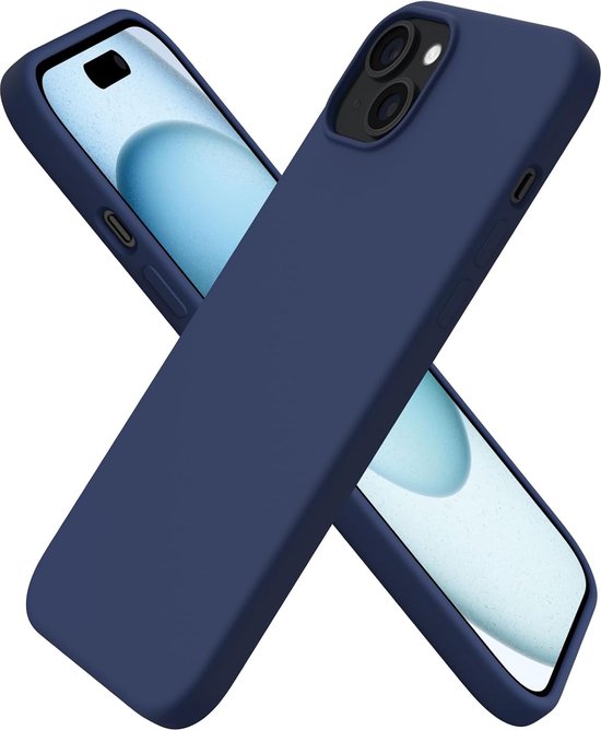 iPhone 15 Plus Hoesjes – Liquid Siliconen Backcover + Screenprotector – Camera All-round Bescherming – Middernachtblauw-Ilumina Benelux