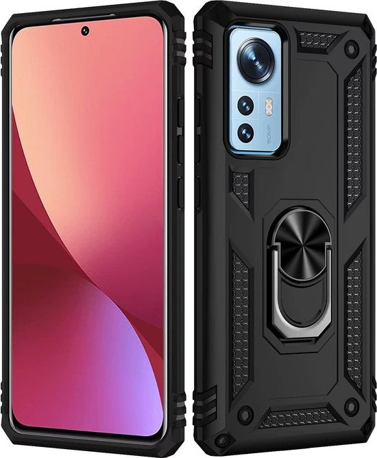 Xiaomi 12 / 12X Hoesjes – Ring Armor Backcover – 360° Draaibare Standaard – Magneet – Zwart-Ilumina Benelux
