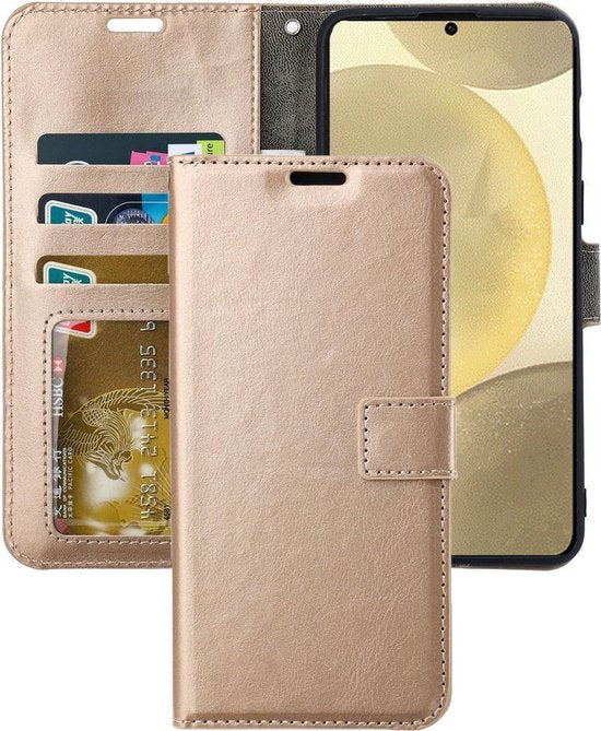 Samsung Galaxy S24 Plus Hoesjes – Portemonnee Book Case – Pasjeshouder – 2x Screenprotector Gehard Glas – Goud-Ilumina Benelux