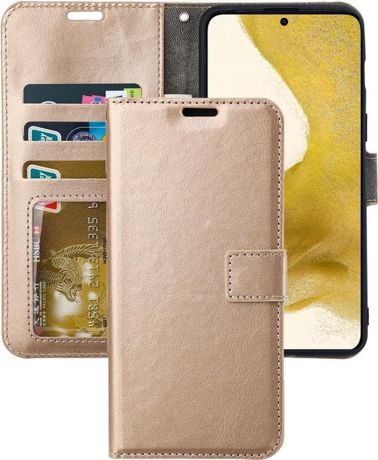 Samsung Galaxy S22 Hoesjes – Portemonnee Book Case – Pasjeshouder – Magneetsluiting – Goud-Ilumina Benelux