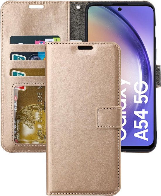 Samsung Galaxy A54 Hoesjes – Portemonnee Book Case – Pasjeshouder – Magneetsluiting – Goud-Ilumina Benelux