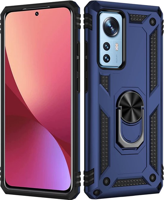 Xiaomi 12 / 12X Hoesjes – Ring Armor Backcover – 360° Draaibare Standaard – Magneet – Blauw-Ilumina Benelux