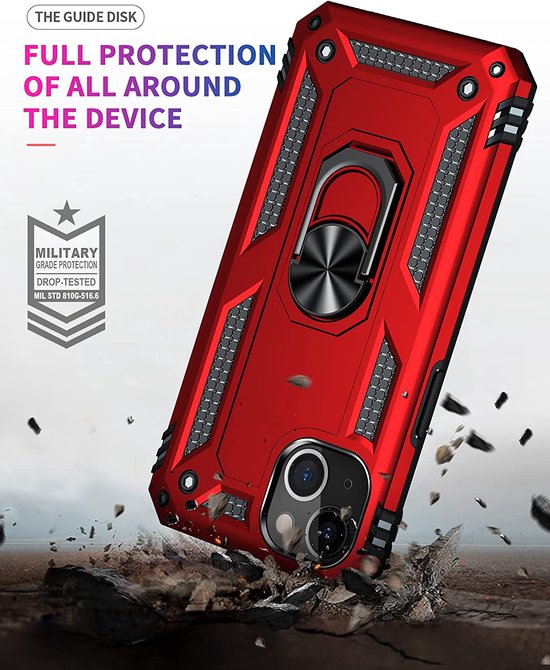 iPhone 13 Hoesjes – Anti-Shock Hybride Ring Armor Backcover – Schokbestendig – Rood-Ilumina Benelux