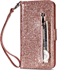 Sparkly Glitter Wallet Hoesje met Rits & Koord Geschikt voor: Samsung Galaxy S10E - Roségoud