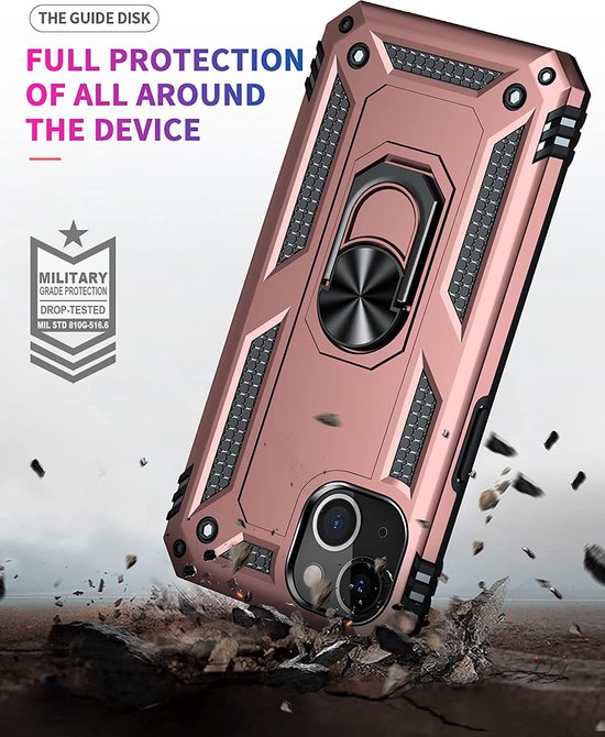iPhone 13 Mini Hoesjes – Anti-Shock Hybride Ring Armor Backcover – Schokbestendig – Roségoud-Ilumina Benelux