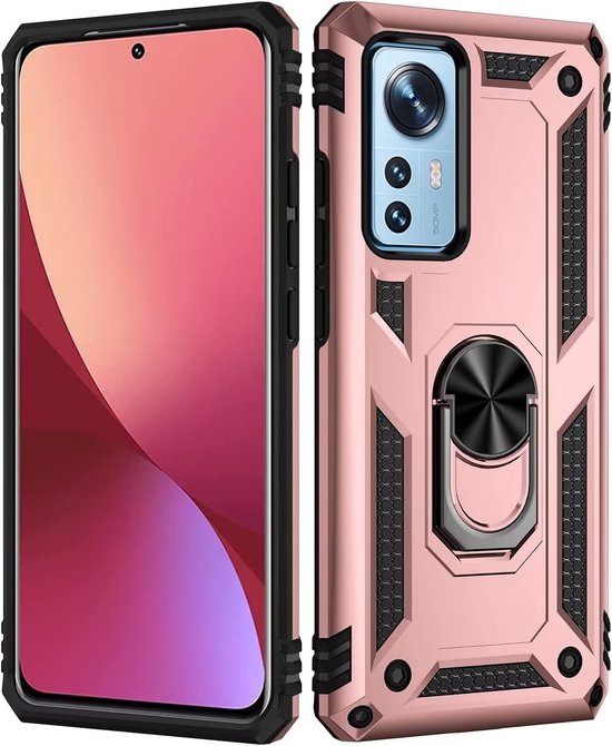 Xiaomi 12 Pro Hoesjes – Ring Armor Backcover – 360° Draaibare Standaard – Magneet – Roségoud-Ilumina Benelux