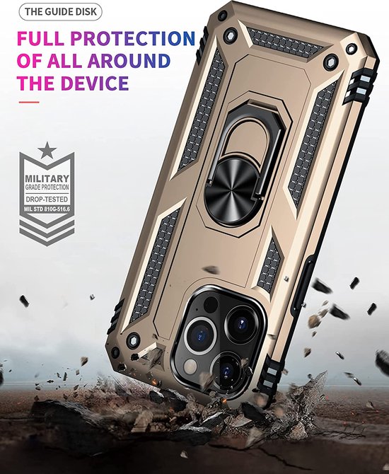 iPhone 13 Pro Hoesjes – Anti-Shock Hybride Ring Armor Backcover – Schokbestendig – Goud-Ilumina Benelux