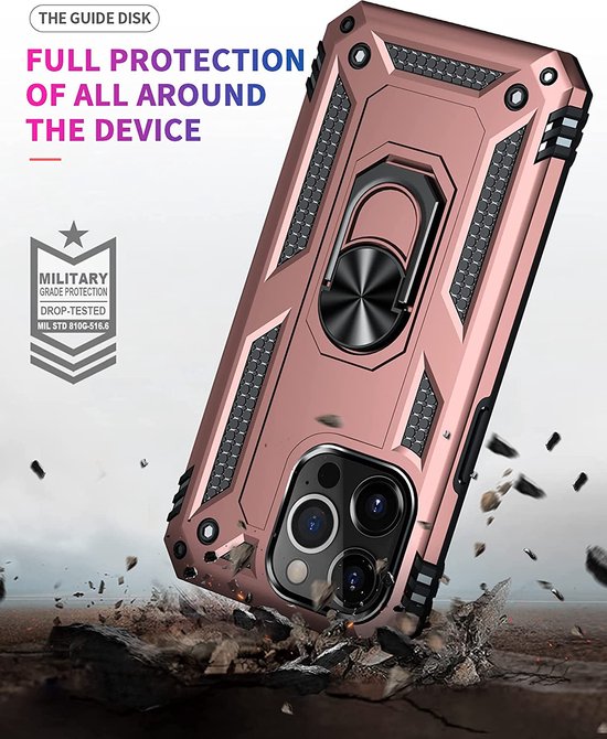 iPhone 13 Pro Hoesjes – Anti-Shock Hybride Ring Armor Backcover – Schokbestendig – Roségoud-Ilumina Benelux